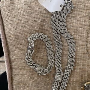 Silver Pavé Cuban Link Necklace and Bracelet Set